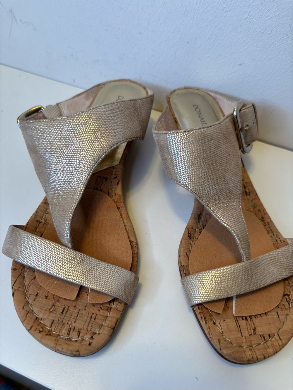 Donald J. Pliner Gold Metallic Wedge Thong Sandals - Picture 5 of 10